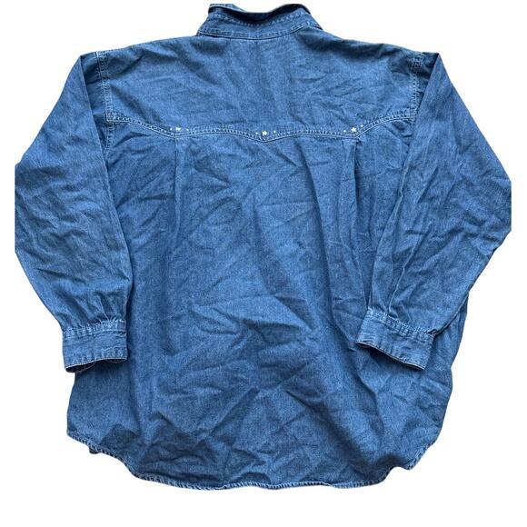 Vintage Star Embroidered Denim Chambray Shirt L - Picture 3 of 4